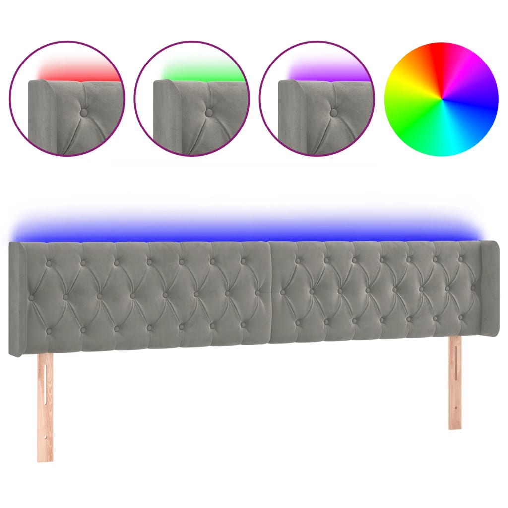 Vidaxl cabeceira cama c/ luzes led veludo 203x16x78/88 cm cinza-claro