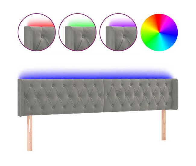 Vidaxl cabeceira cama c/ luzes led veludo 203x16x78/88 cm cinza-claro
