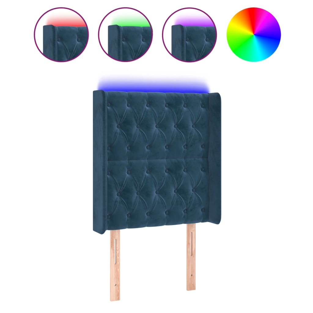 Vidaxl cabeceira cama c/ luzes led veludo 83x16x118/128 cm azul-escuro