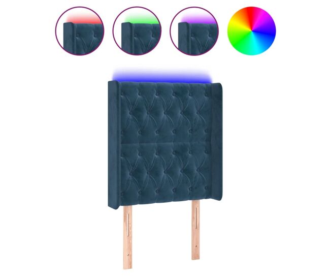 Vidaxl cabeceira cama c/ luzes led veludo 83x16x118/128 cm azul-escuro