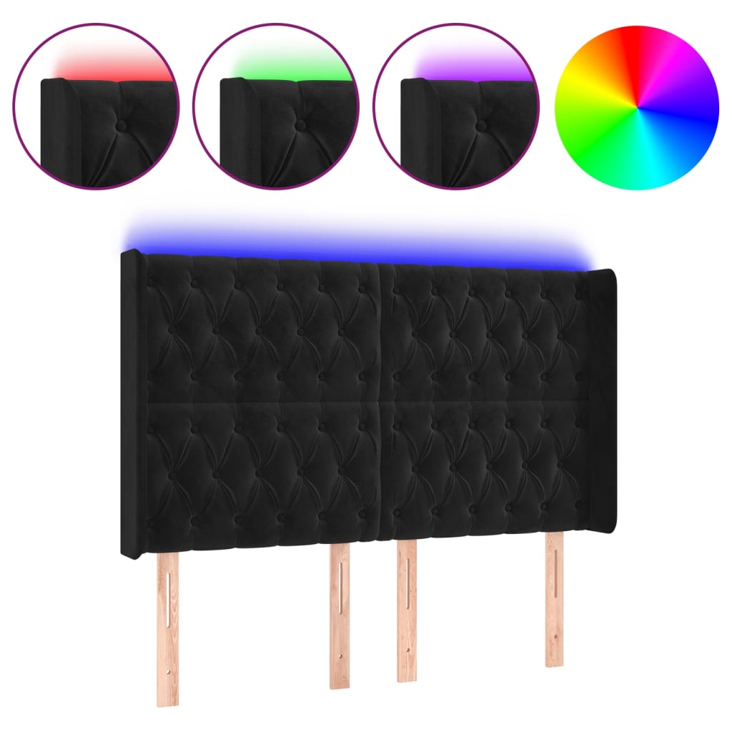 Vidaxl cabeceira de cama c/ luzes led veludo 147x16x118/128 cm preto