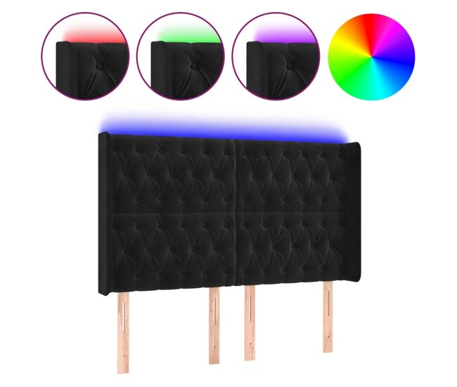 Vidaxl cabeceira de cama c/ luzes led veludo 147x16x118/128 cm preto