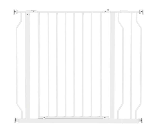 Pawhut barreira de segurança para cães extensível para escadas e portas 75-95cm com extensão de 10 cm montagem a pressão aço altura 76 cm branco