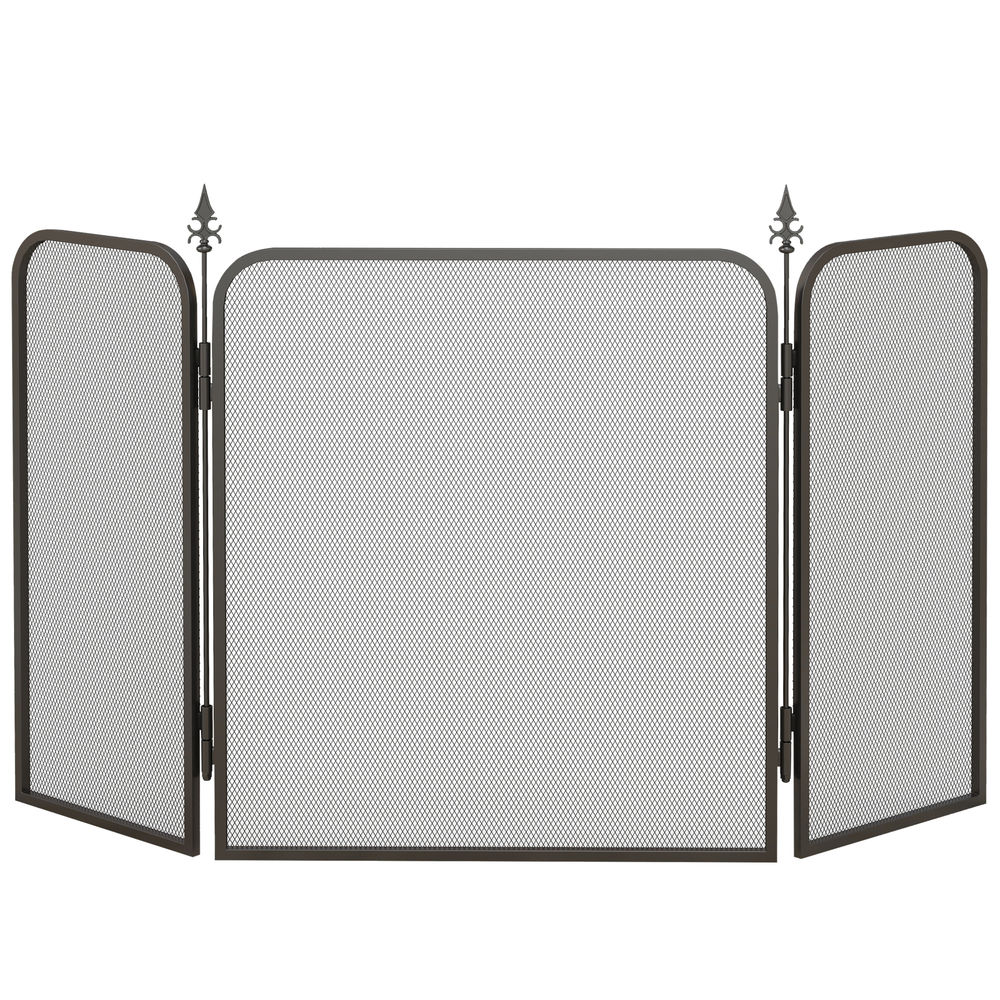 Homcom frente para lareira de 3 painéis proteção para lareira dobrável frente para lareira de metal 96x1,3x56 cm noir