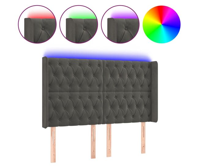 Vidaxl cabeceira de cama c/ led veludo 163x16x118/128 cm cinza-escuro