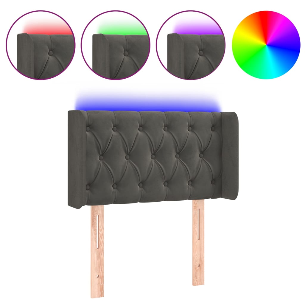Vidaxl cabeceira cama c/ luzes led veludo 83x16x78/88cm cinza-escuro