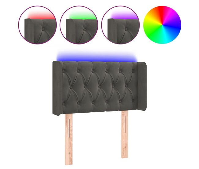 Vidaxl cabeceira cama c/ luzes led veludo 83x16x78/88cm cinza-escuro