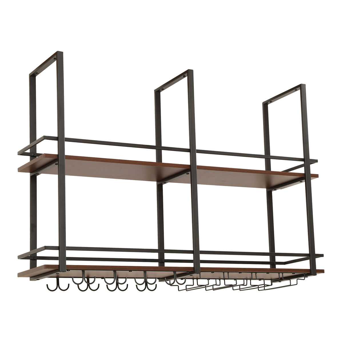 Garrafeira hubro de teto com suporte para copos 120x30x85cm preto/nogueira [en.casa]