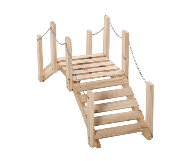 Outsunny ponte de jardim de madeira com corrimãos de correntes metálicas ponte decorativa para lagoa carga 5 kg para decoração pátio 100x32x48 cm