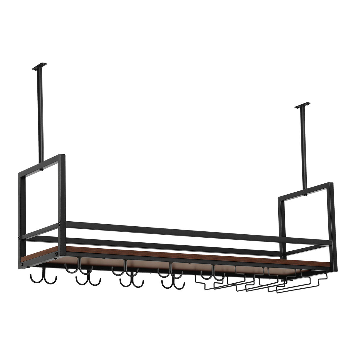 Garrafeira com suporte para copos borejle metal 100x30x65cm preto/nogueira [en.casa]
