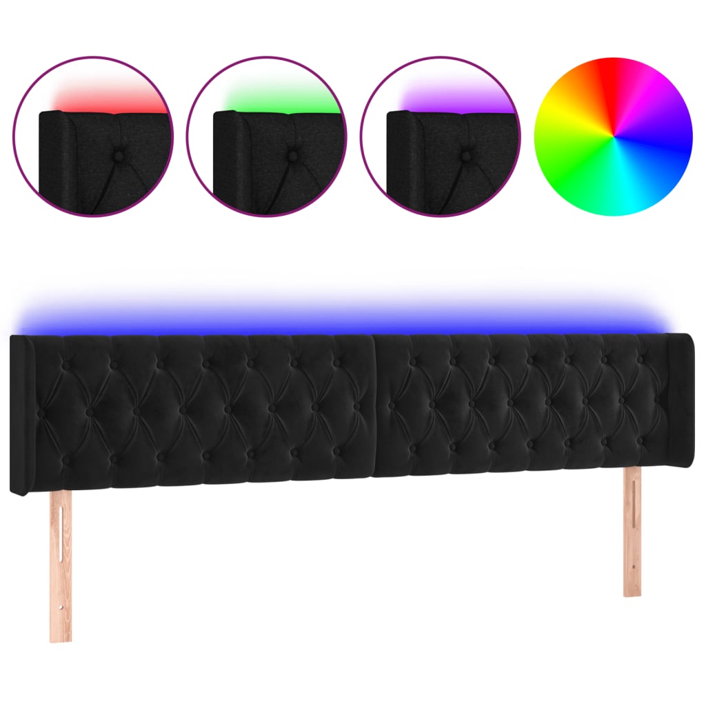 Vidaxl cabeceira de cama c/ luzes led veludo 183x16x78/88 cm preto
