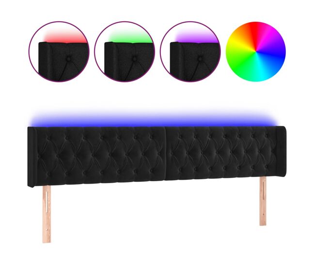 Vidaxl cabeceira de cama c/ luzes led veludo 183x16x78/88 cm preto