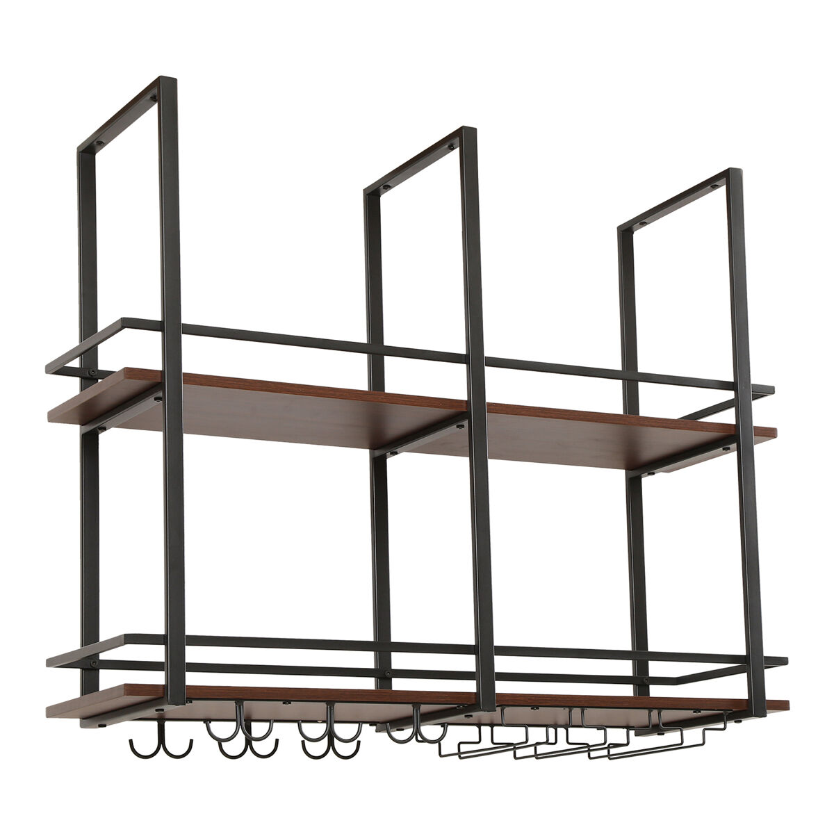 Garrafeira hubro de teto com suporte para copos 100x30x85cm preto/nogueira [en.casa]