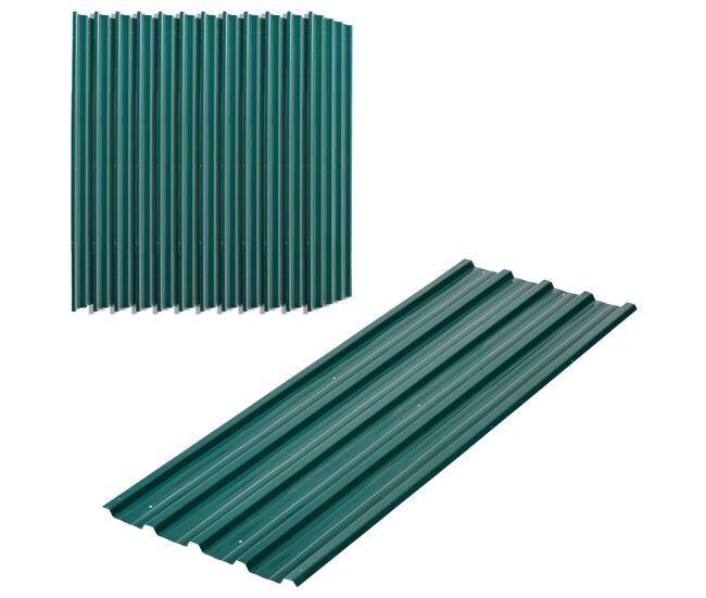 Outsunny conjunto de 12 painéis para teto de aço galvanizado chapas perfiladas de teto 7m² para abrigo de ferramentas abrigo exterior 129x45cm verde