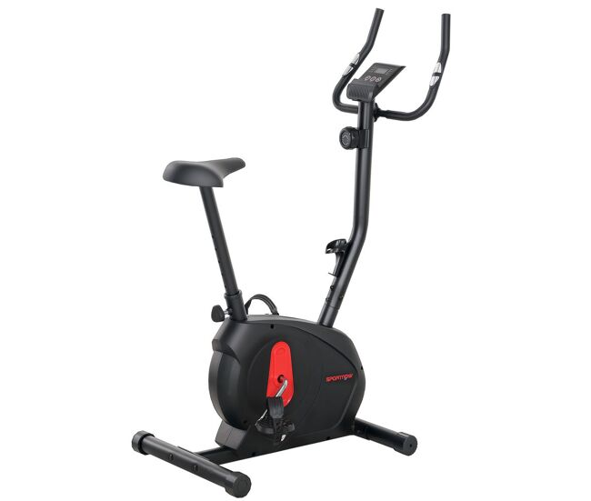 Sportnow bicicleta estática silenciosa com 8 níveis de resistência magnética sensor de frequência assento ajustável ecrã lcd e suporte para téléphone carga 100 kg 88x50,5x131,5 cm noir
