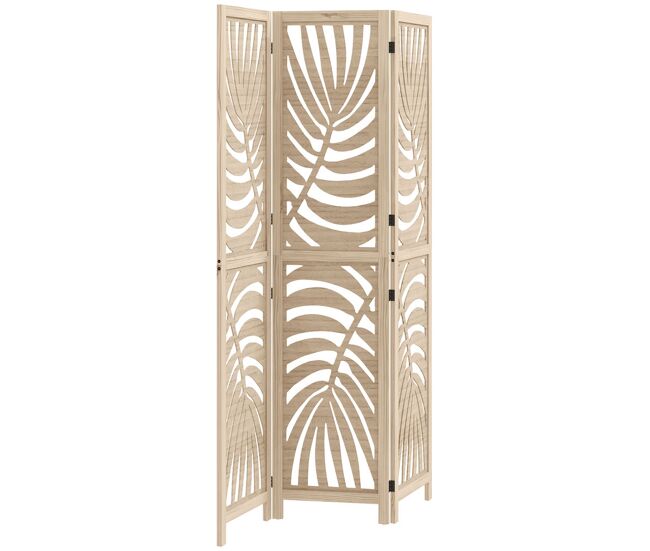 Homcom biombo de 3 painéis separador de ambientes dobrável 120x170 cm com estampado de folhas de palmeira tropical madeira