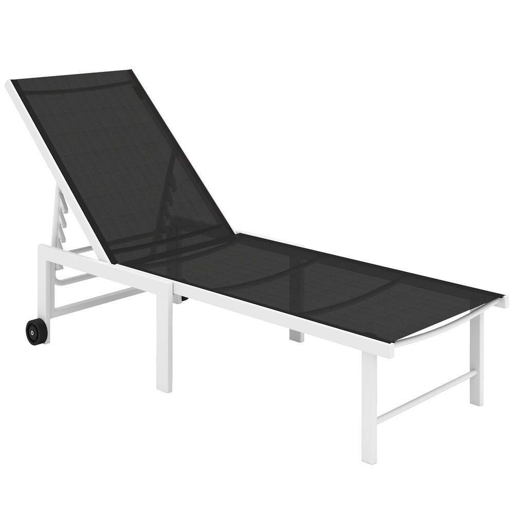 Outsunny espreguiçadeira reclinável de jardim com rodas espreguiçadeira de exterior encosto ajustável em 5 níveis e estrutura de aço suporta até 120