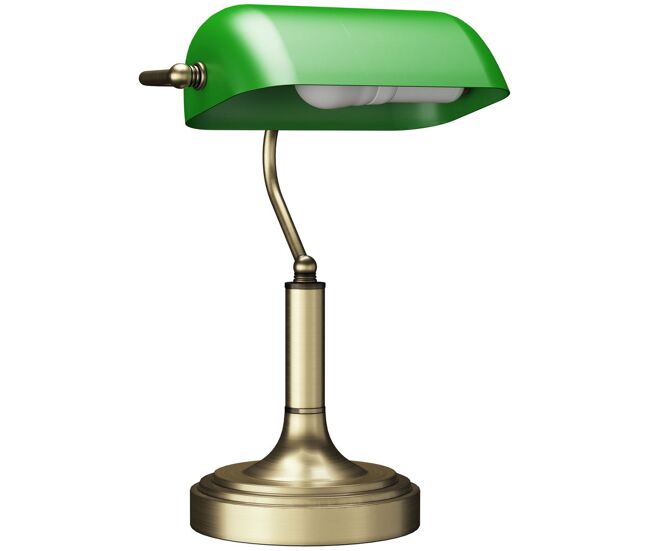 Homcom candeeiro de mesa banqueiro candeeiro de mesa vintage e27 com ecrã orientável a 45° interruptor basculante para casa escritório biblioteca