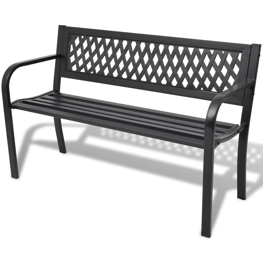 Banco de jardim, móveis de pátio externo, terraço 118 x 50 x 75 cm aço preto 02_0011188