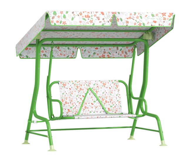 Aiyaplay baloiço de jardim para enfants acima de 3 anos baloiço infantil de exterior com 2 lugares toldo ajustável cinto de segurança e desenho de borboletas 112x75x120 cm verde