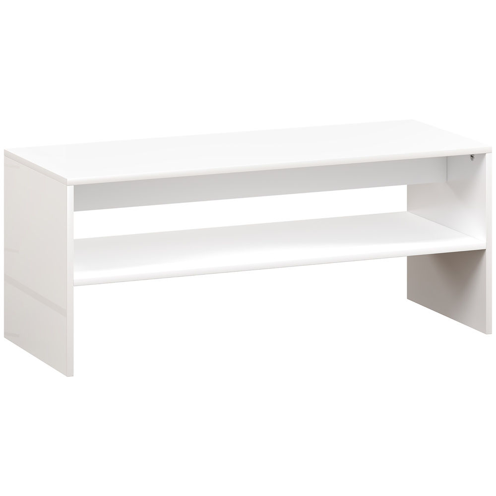 Homcom mesa de centro mesa auxiliar com compartimento aberto mesa de café para sala de estar 100x40x41,5 cm branco brilhante