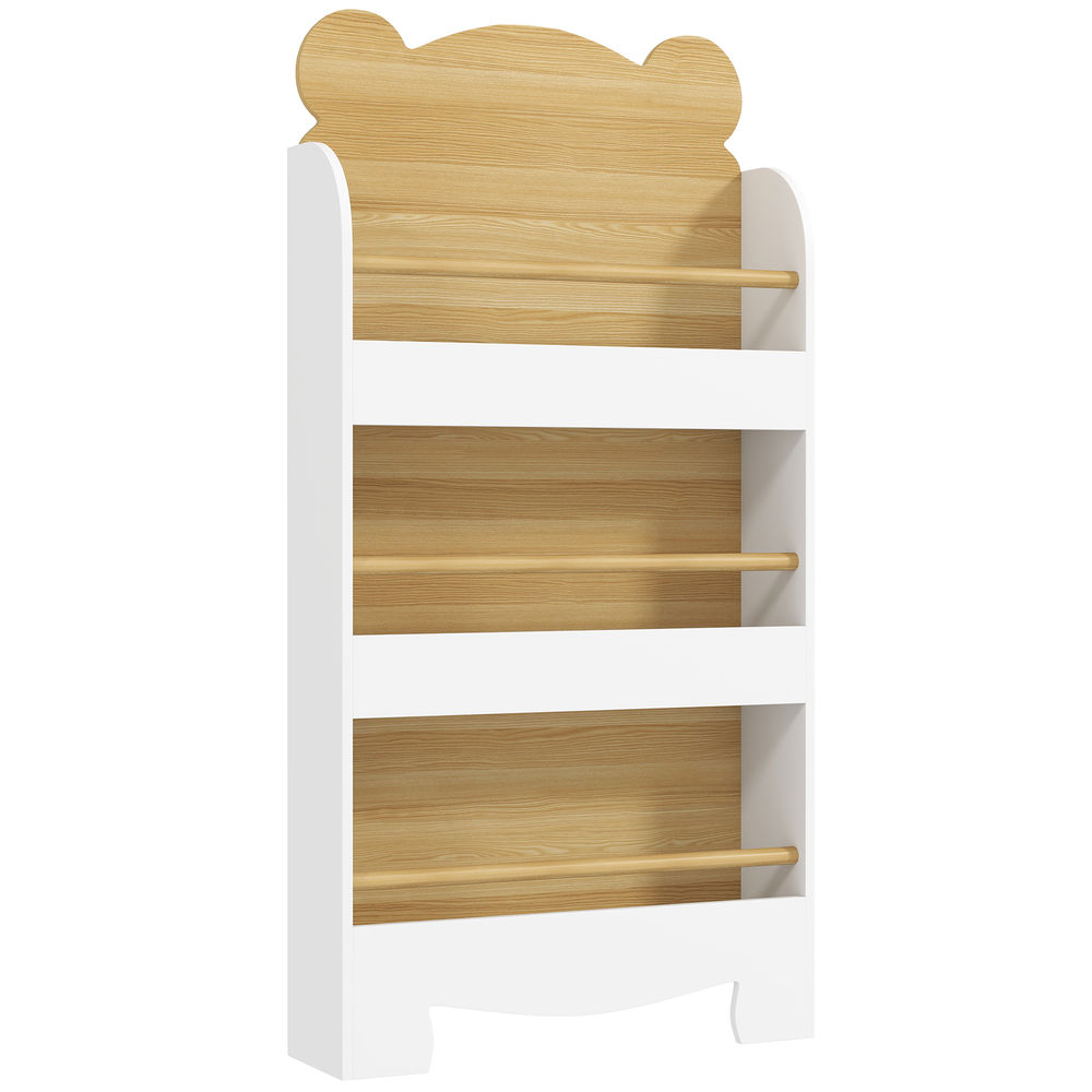 Aiyaplay étagère infantil de 3 níveis étagère para livros infantil desenho de ursinho para sala de jogos dormitório escola infantil 55x15x110 cm blanc e madeira