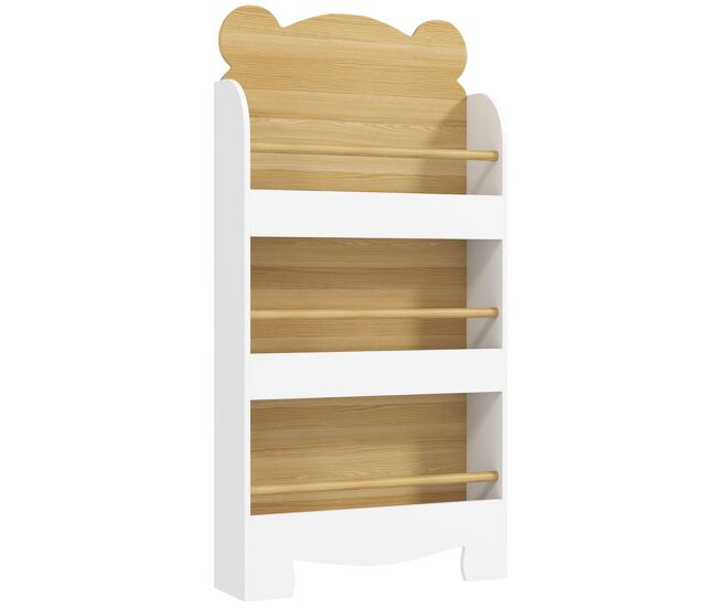 Aiyaplay étagère infantil de 3 níveis étagère para livros infantil desenho de ursinho para sala de jogos dormitório escola infantil 55x15x110 cm blanc e madeira