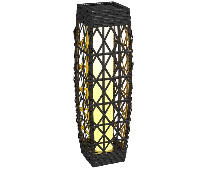Outsunny candeeiro solar com iluminação led liga automático candeeiro se exterior em aço e vime pe 20x20x68 cm cinzento escuro