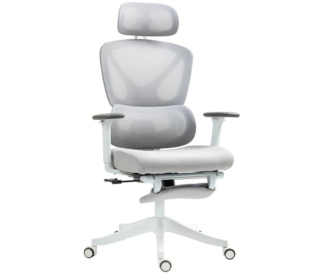 Homcom cadeira de escritório de malha reclinável com apoio para a cabeça ajustável suporte lombar apoio para os pés apoios para os braços e altura regulável suporta até 135 kg 71x70x109-119 cm gris