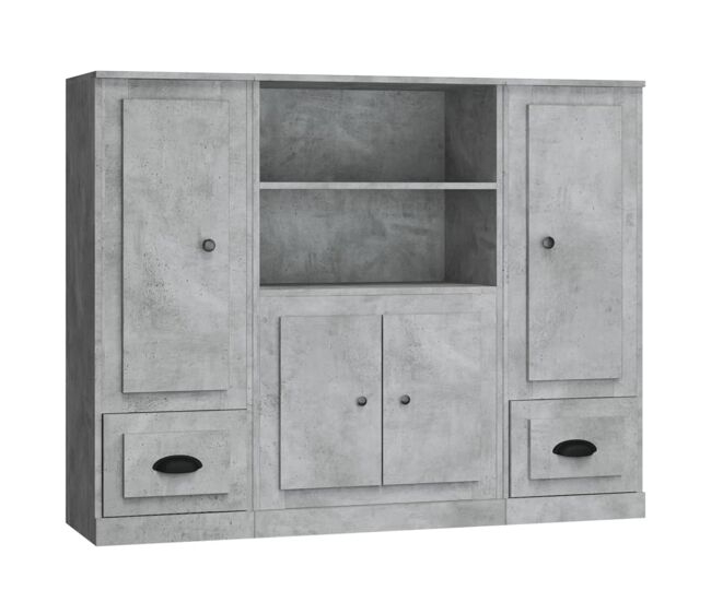 Vidaxl armários altos 3 pcs derivados de madeira cinzento cimento