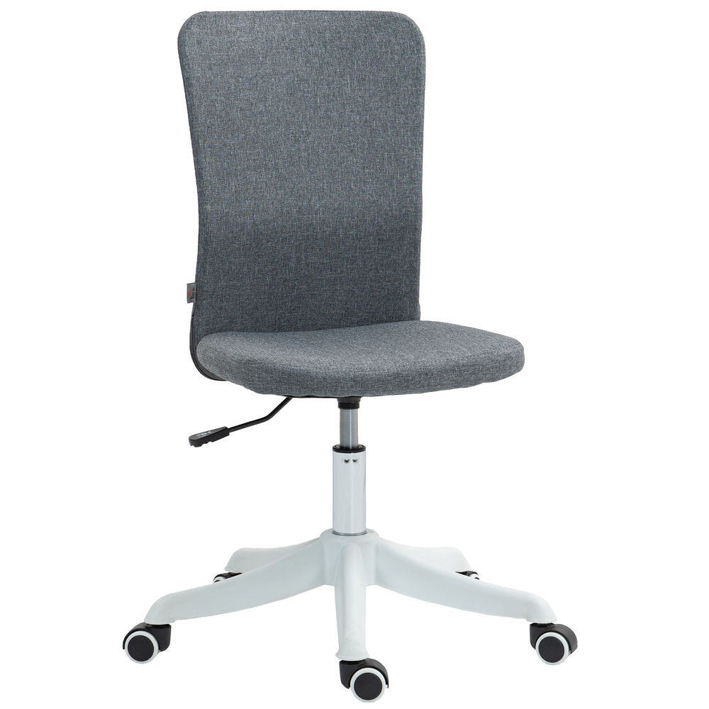 Homcom cadeira de escritório sem apoio para os braços cadeira de escritório giratória estofada em linho sintético com altura ajustável para estudo dormitório tocador carga 120 kg 53x43x85-93 cm gris