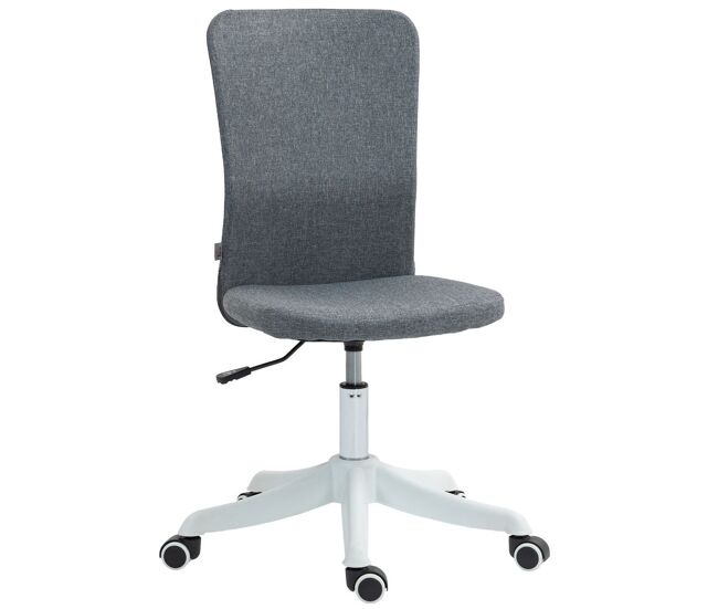 Homcom cadeira de escritório sem apoio para os braços cadeira de escritório giratória estofada em linho sintético com altura ajustável para estudo dormitório tocador carga 120 kg 53x43x85-93 cm gris