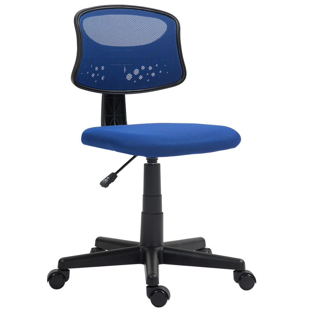 Homcom cadeira de escritório sem apoio para os braços cadeira de escritório giratória com encosto de malha respirável altura ajustável carga 120 kg 43x48x78-88 cm bleu