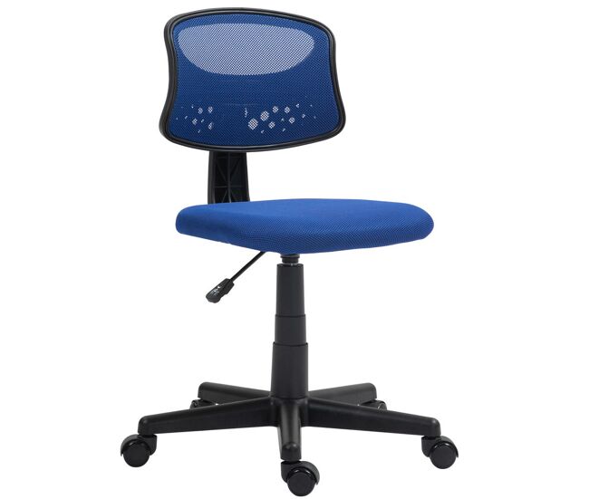 Homcom cadeira de escritório sem apoio para os braços cadeira de escritório giratória com encosto de malha respirável altura ajustável carga 120 kg 43x48x78-88 cm bleu
