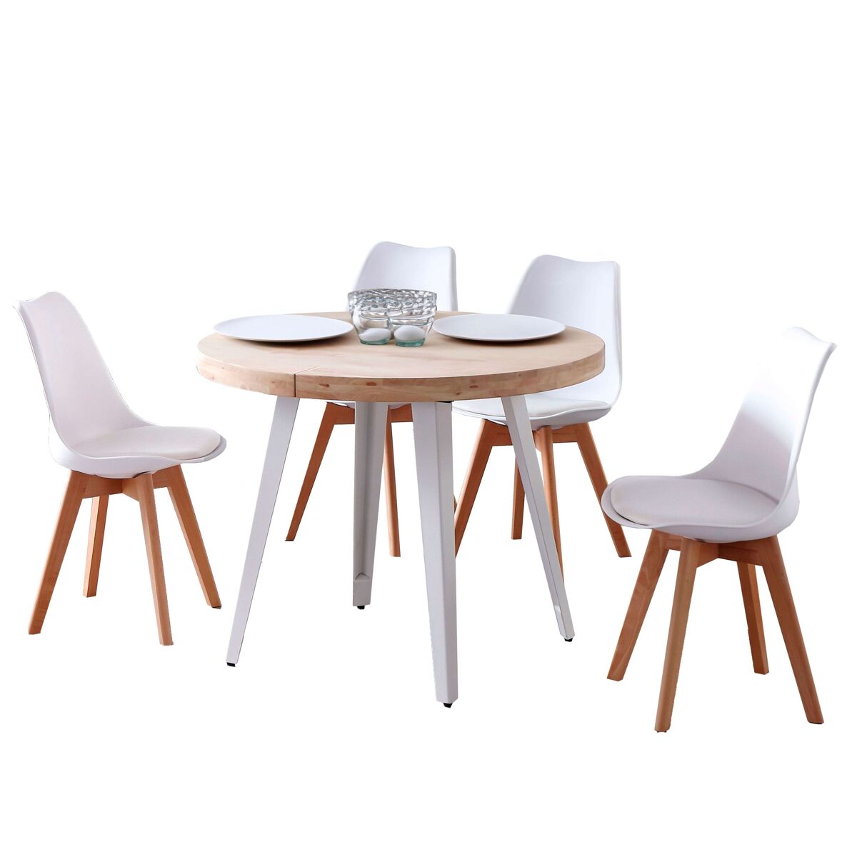 Conjunto de mesa redonda extensível com 4 cadeiras 180x100