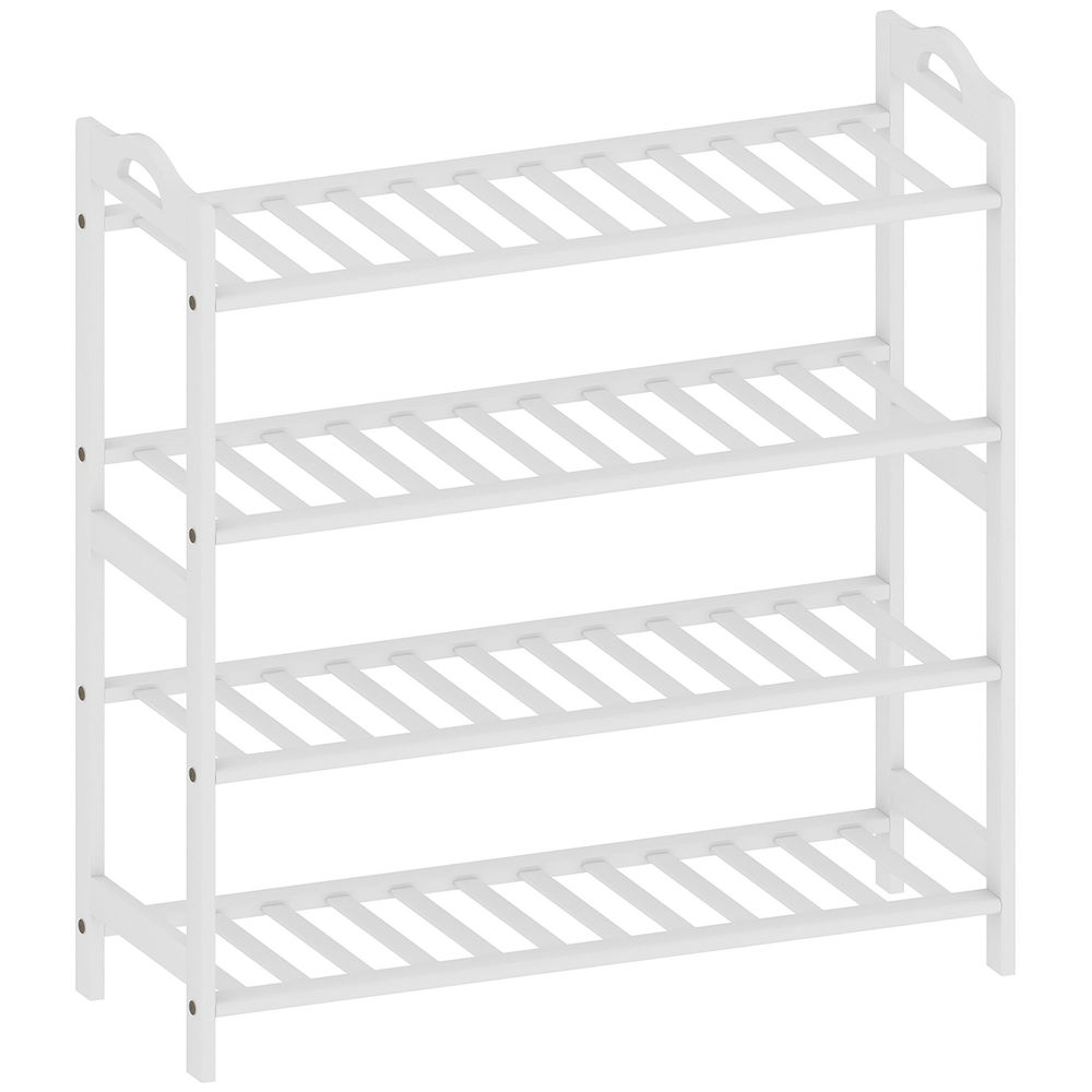 Homcom sapateira de 4 níveis estante para sapatos em bambu para 12 pares de sapatos para entrada corredor quarto 67,5x24,7x72 cm branco