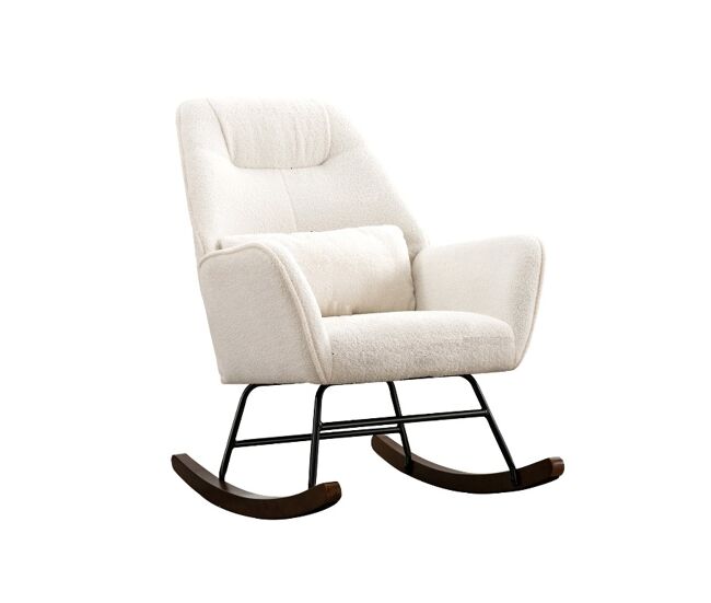 Cadeira basculante em laine d'agneau cadeira basculante em laine moderna, cadeira basculante confortável com pés em madeira massiva beige