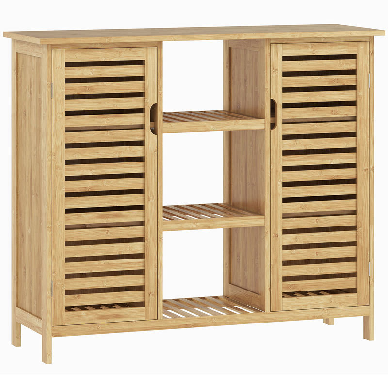 Homcom sapateira com 2 portas de bambu em ripas sapateira para entrada com prateleiras e compartimentos abertos para 9 pares de sapatos 100x33x86 cm