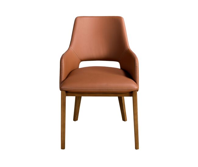 Cadeira em pele ecológica castanha modelo 4157 angel cerdá s.l.cadeira com braços de design moderno com assento e encosto estofados em couro sintético castanho.