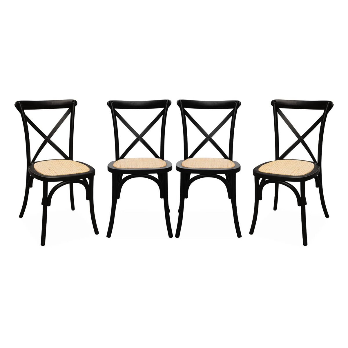 Cadeira de bistrô vintage madeira, set de 4, belleville, noir, 48.5x53.5x88.5 cm