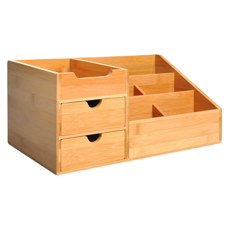 Homcom organizador para secretária de bambu organizador de mesa de escritório multifuncional 33x20,5x15,5 cm madeira