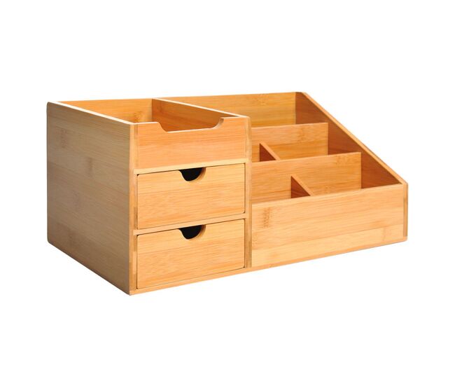 Homcom organizador para secretária de bambu organizador de mesa de escritório multifuncional 33x20,5x15,5 cm madeira