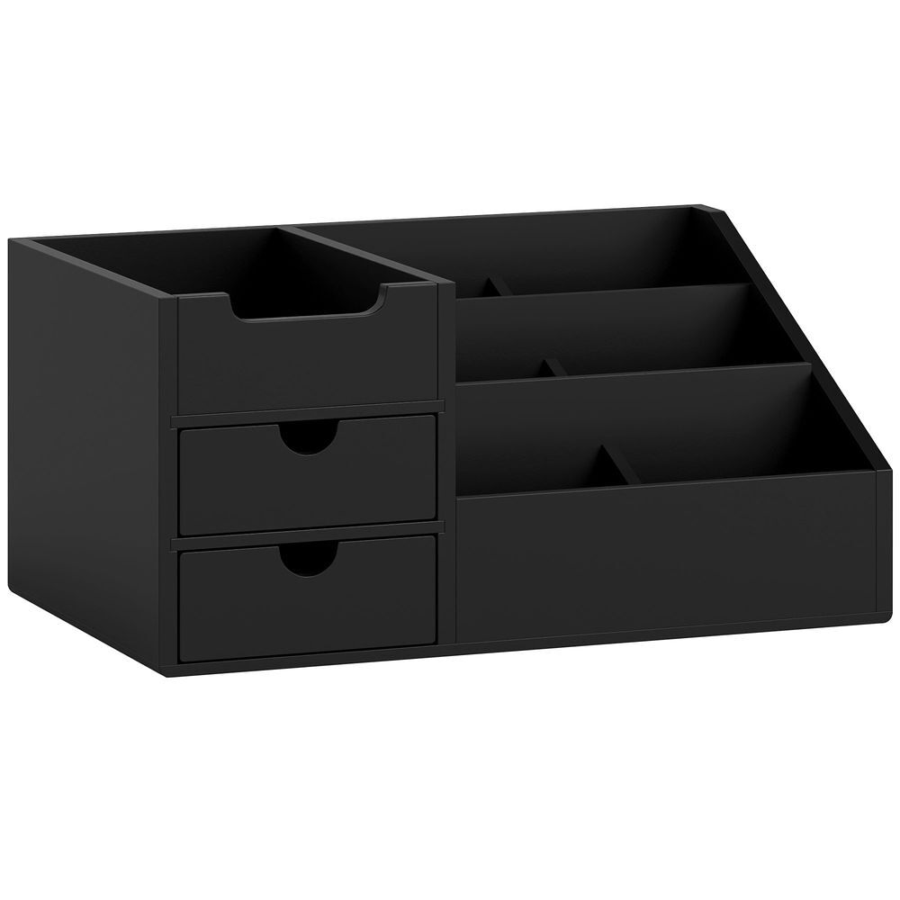 Homcom organizador para secretária de bambu organizador de mesa de escritório multifuncional 33x20,5x15,5 cm noir