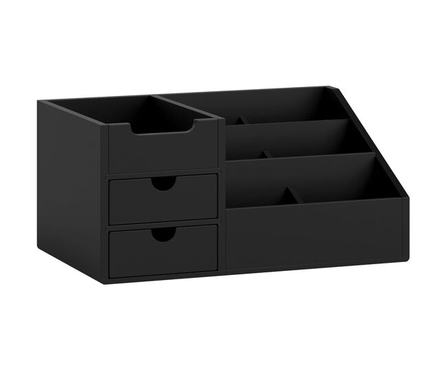 Homcom organizador para secretária de bambu organizador de mesa de escritório multifuncional 33x20,5x15,5 cm noir