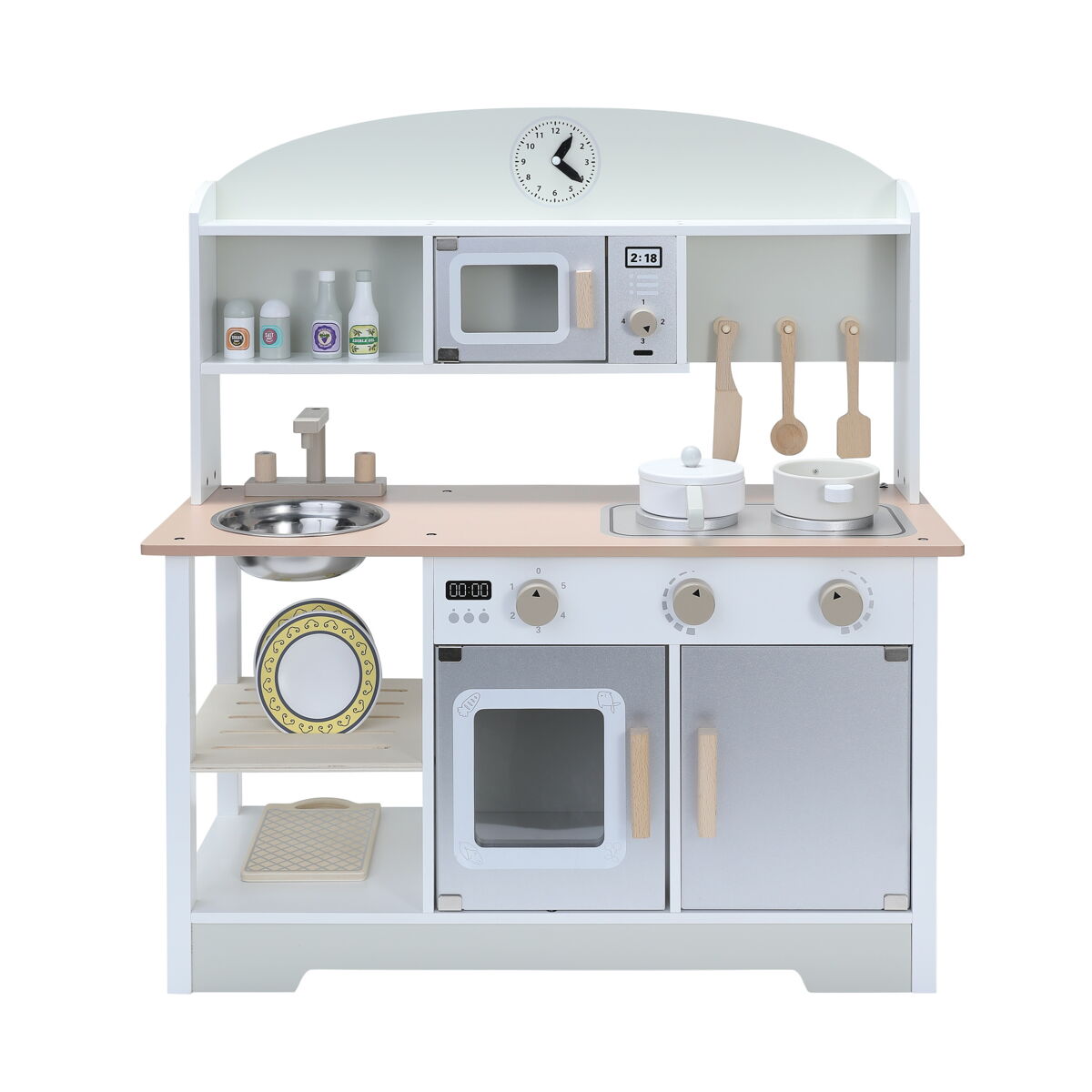 Cozinha infantil multifuncional de madeira: brinquedo de aprendizagem criativa com características de segurança e design moderno