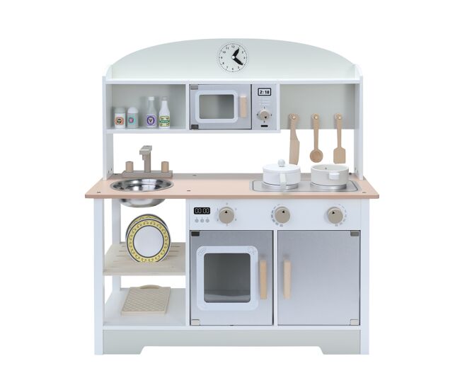 Cozinha infantil multifuncional de madeira: brinquedo de aprendizagem criativa com características de segurança e design moderno
