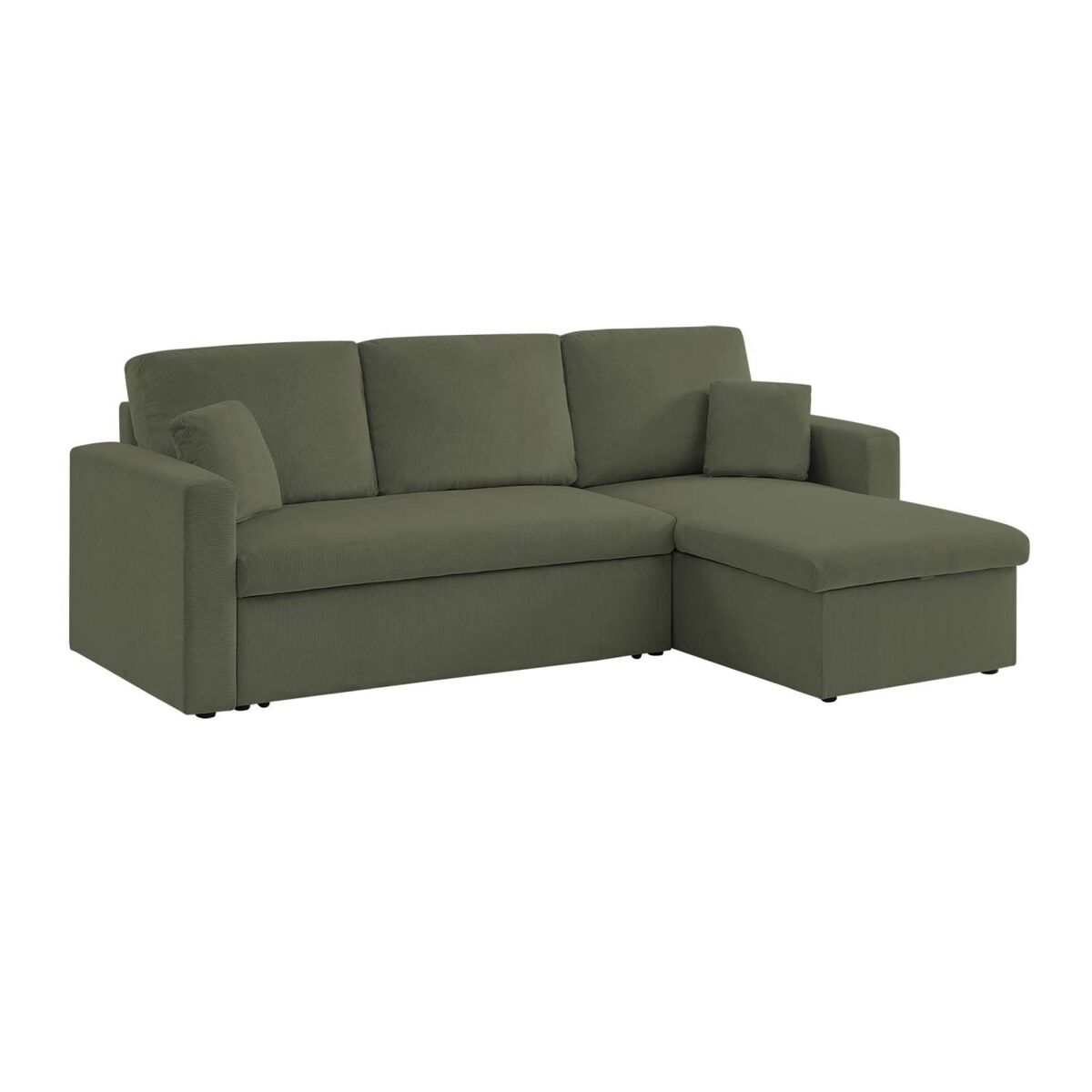 Sofá-cama de canto conversível de veludo canelado grosso de 3 lugares, ida veludo canelado, caqui, 219x84x68 cm