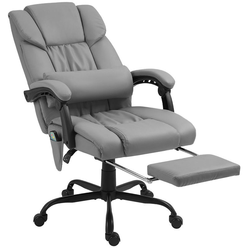 Vinsetto cadeira de escritório com massagem de 6 pontos cadeira giratória com encosto alto reclinável altura ajustável apoio para pés e controlo remoto 66x75x112-122 cm gris