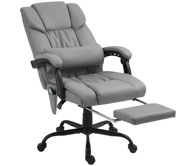 Vinsetto cadeira de escritório com massagem de 6 pontos cadeira giratória com encosto alto reclinável altura ajustável apoio para pés e controlo remoto 66x75x112-122 cm gris