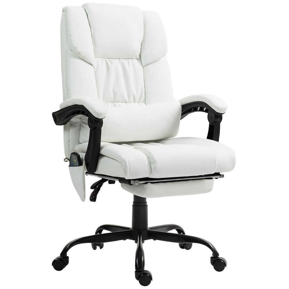 Vinsetto cadeira de escritório com massagem de 6 pontos cadeira giratória com encosto alto reclinável altura ajustável apoio para pés e controlo remoto 66x75x112-122 cm blanc